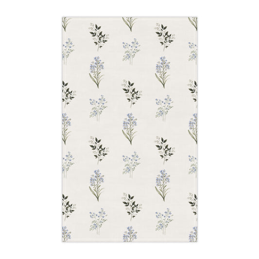 Floral Sprig Cotton Tea Towel — Pale Blue Wildflower Kitchen Towel