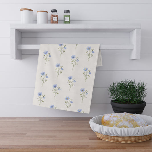 Floral Tea Towel — Blue Wildflower Cotton Kitchen Towel