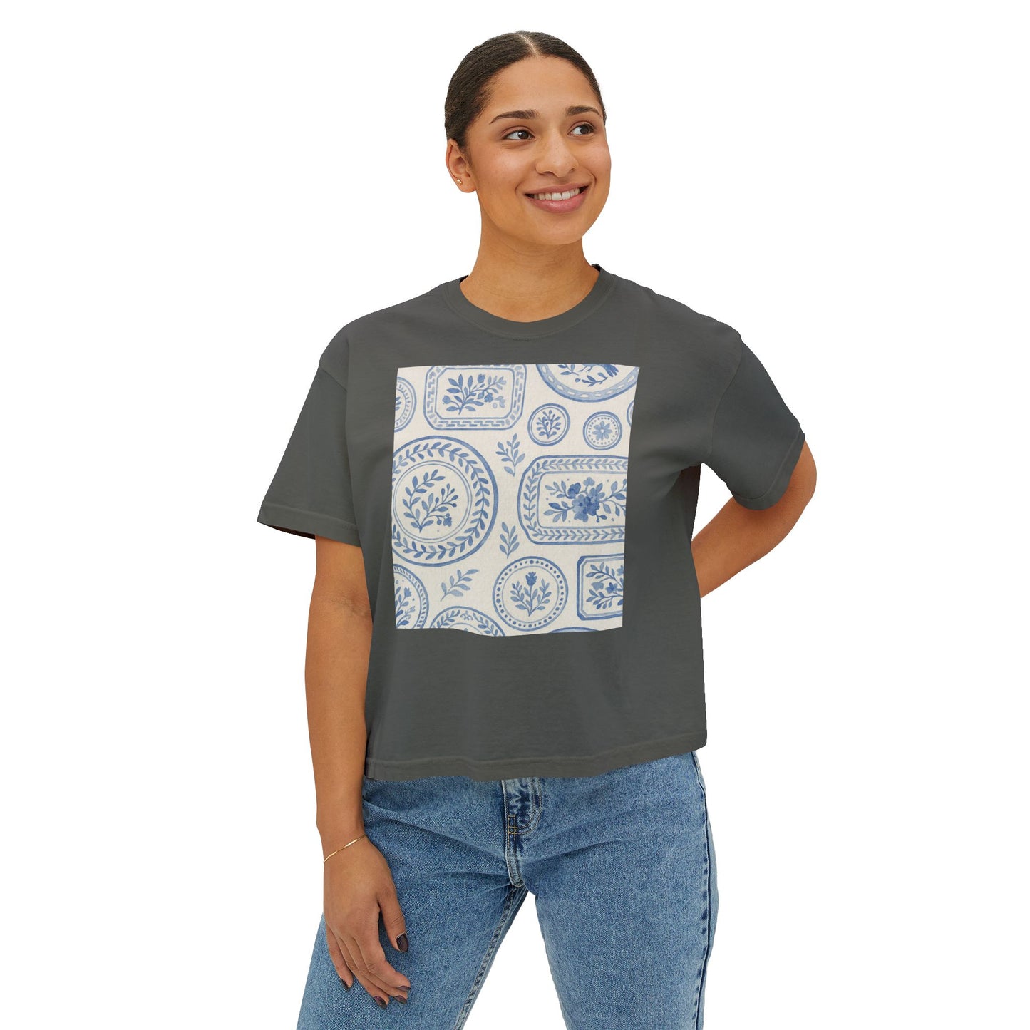 Botanical Print Women's Boxy Tee, Casual Summer Top, Floral Graphic Tee, Trendy Gift for Her, Everyday Wear