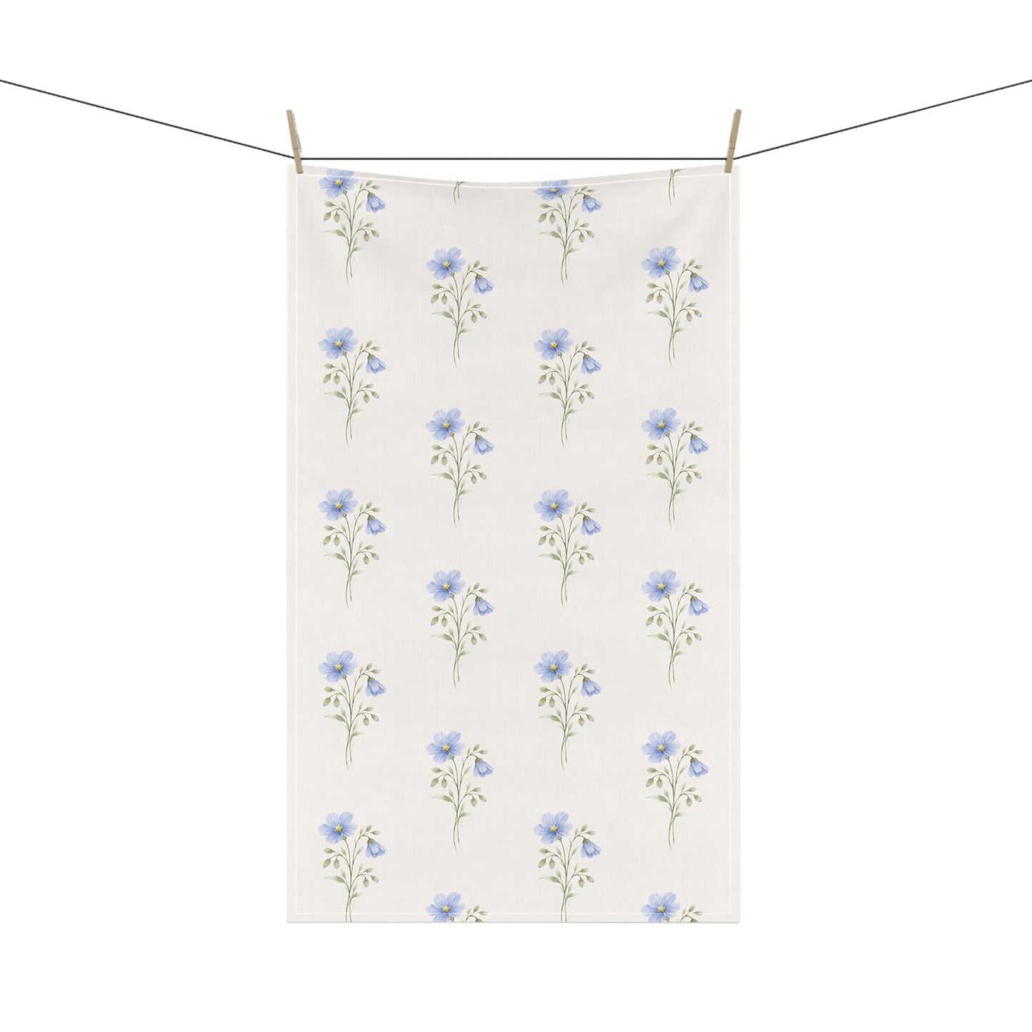 Floral Tea Towel — Blue Wildflower Cotton Kitchen Towel