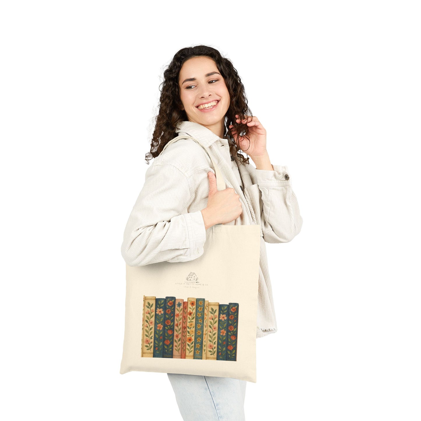 Floral Book Tote Bag, Eco-Friendly Canvas, Library Lover Gift, Bookworm Accessory, Sustainable Shopping Bag, Literary Décor