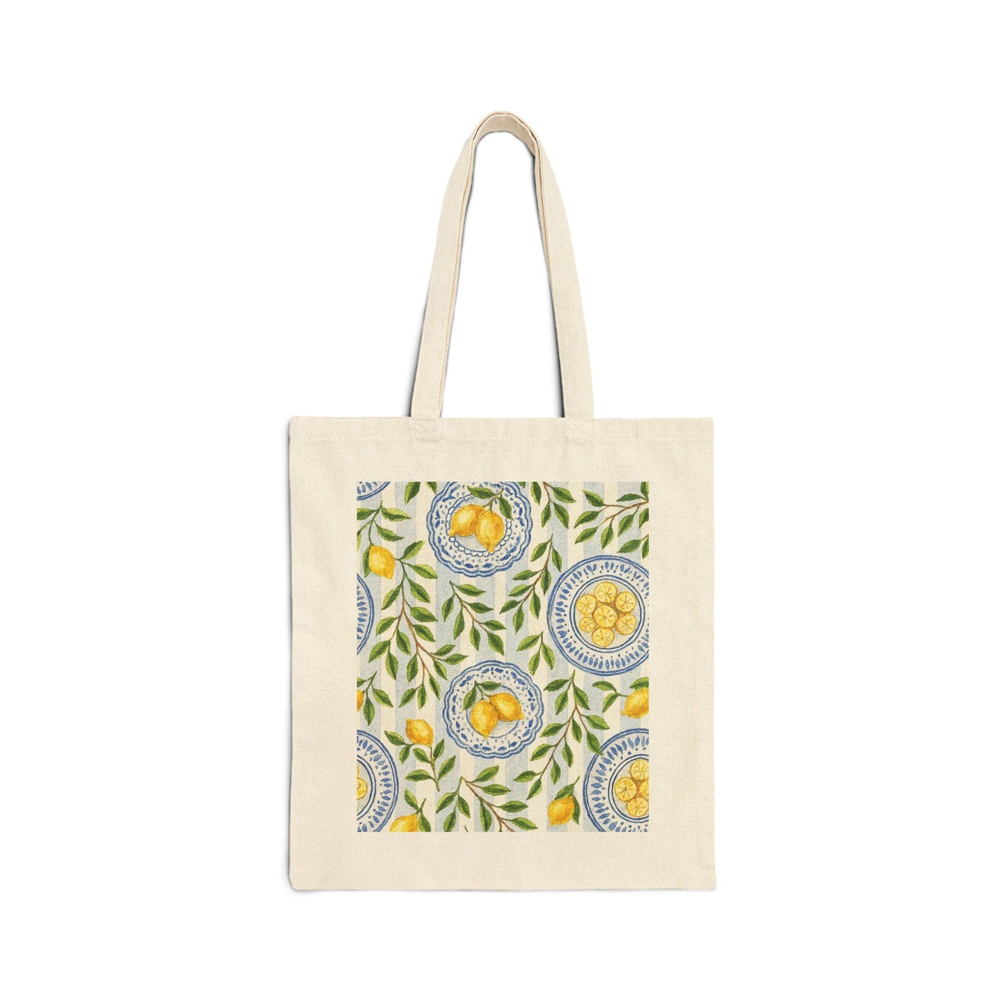 Lemon Pattern Cotton Canvas Tote Bag, Eco-Friendly Shopping Bag, Reusable Grocery Bag, Beach Tote, Gifts for Her