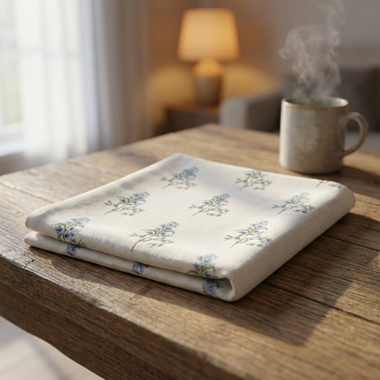 Blue Floral Tea Towel — Cottage Kitchen Cotton Tea Towel, Delicate Forget-Me-Not Pattern