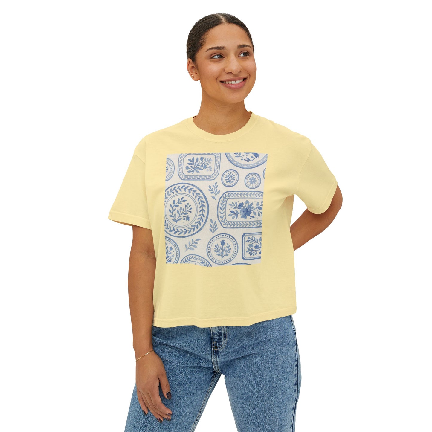 Botanical Print Women's Boxy Tee, Casual Summer Top, Floral Graphic Tee, Trendy Gift for Her, Everyday Wear
