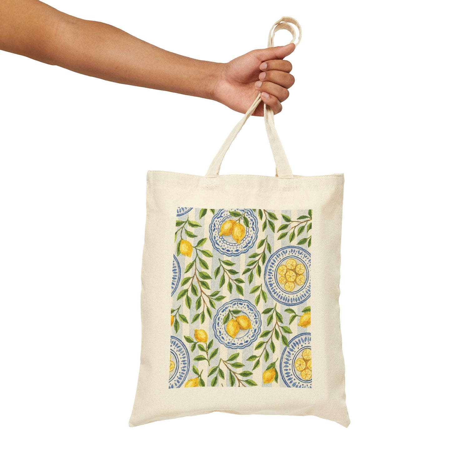 Lemon Pattern Cotton Canvas Tote Bag, Eco-Friendly Shopping Bag, Reusable Grocery Bag, Beach Tote, Gifts for Her