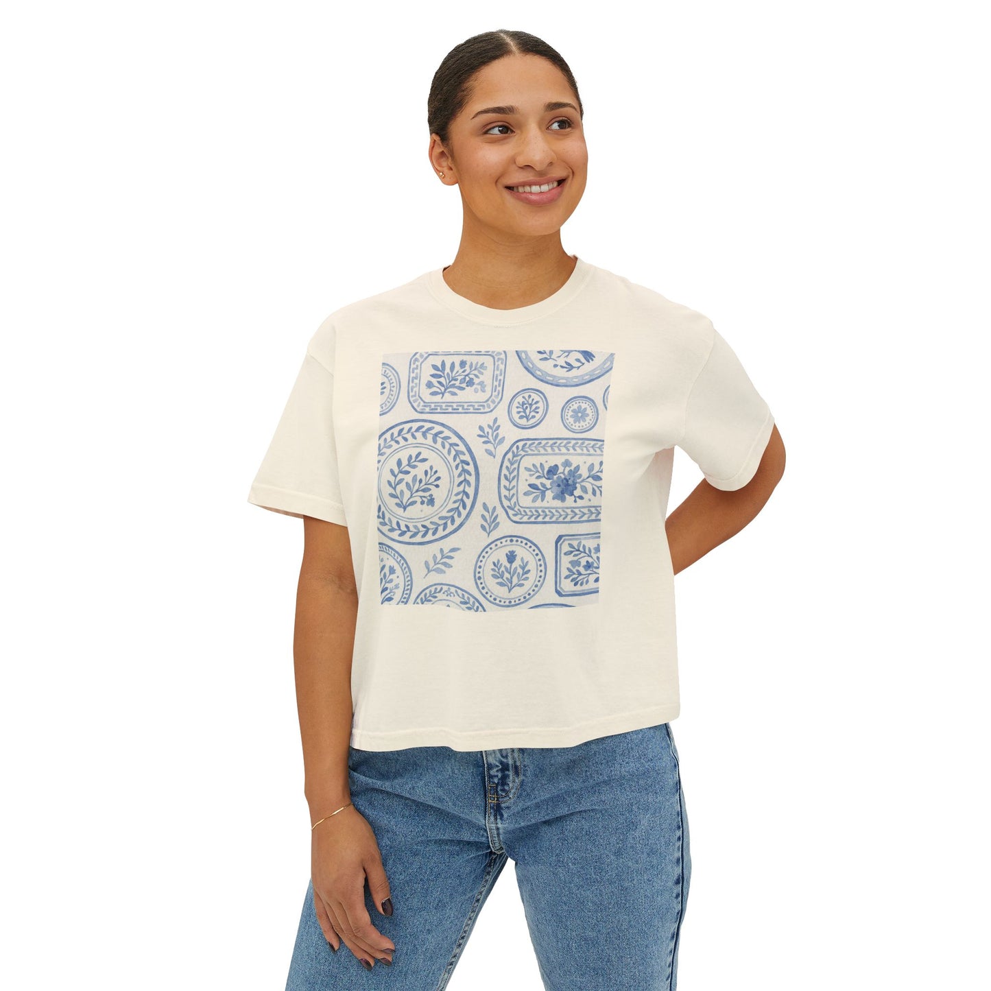 Botanical Print Women's Boxy Tee, Casual Summer Top, Floral Graphic Tee, Trendy Gift for Her, Everyday Wear