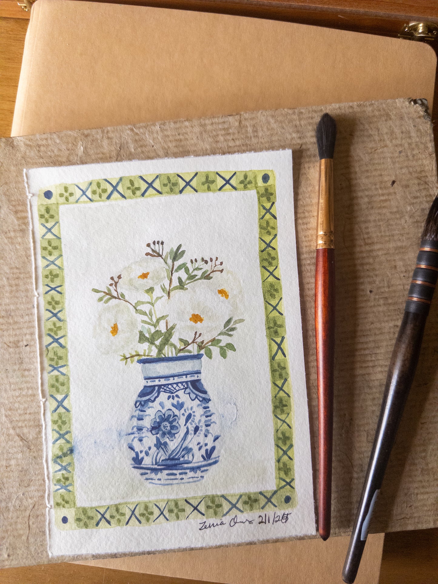 Blue Vase & Cosmos - Original Watercolor