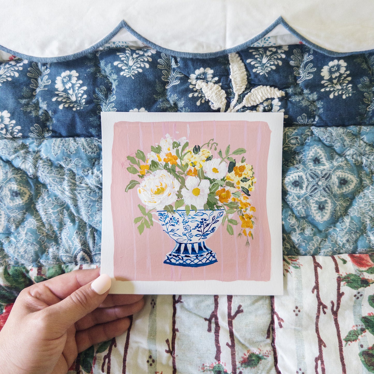 “Golden Garden Compote” – Original 6x6 Watercolor & Gouache Painting