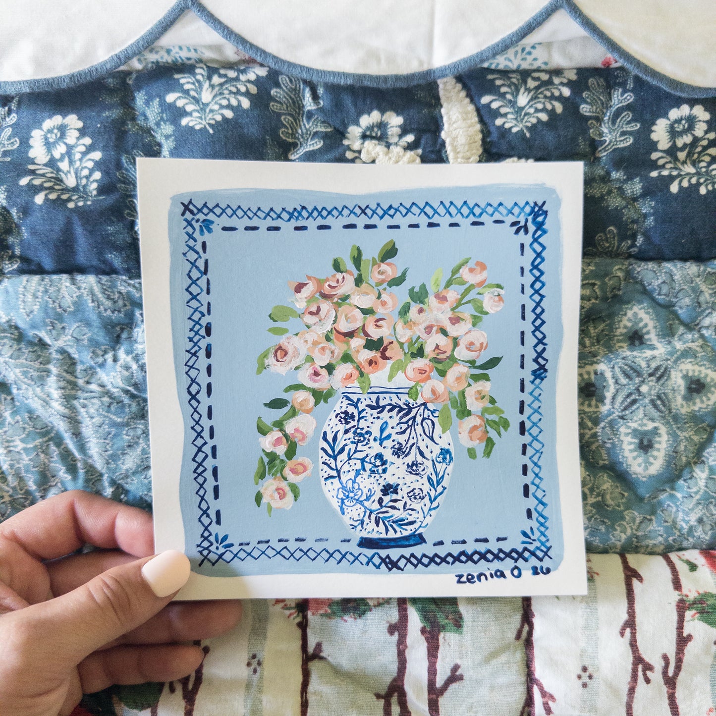 “Porcelain Rose Study” – Original 6x6 Watercolor & Gouache Painting