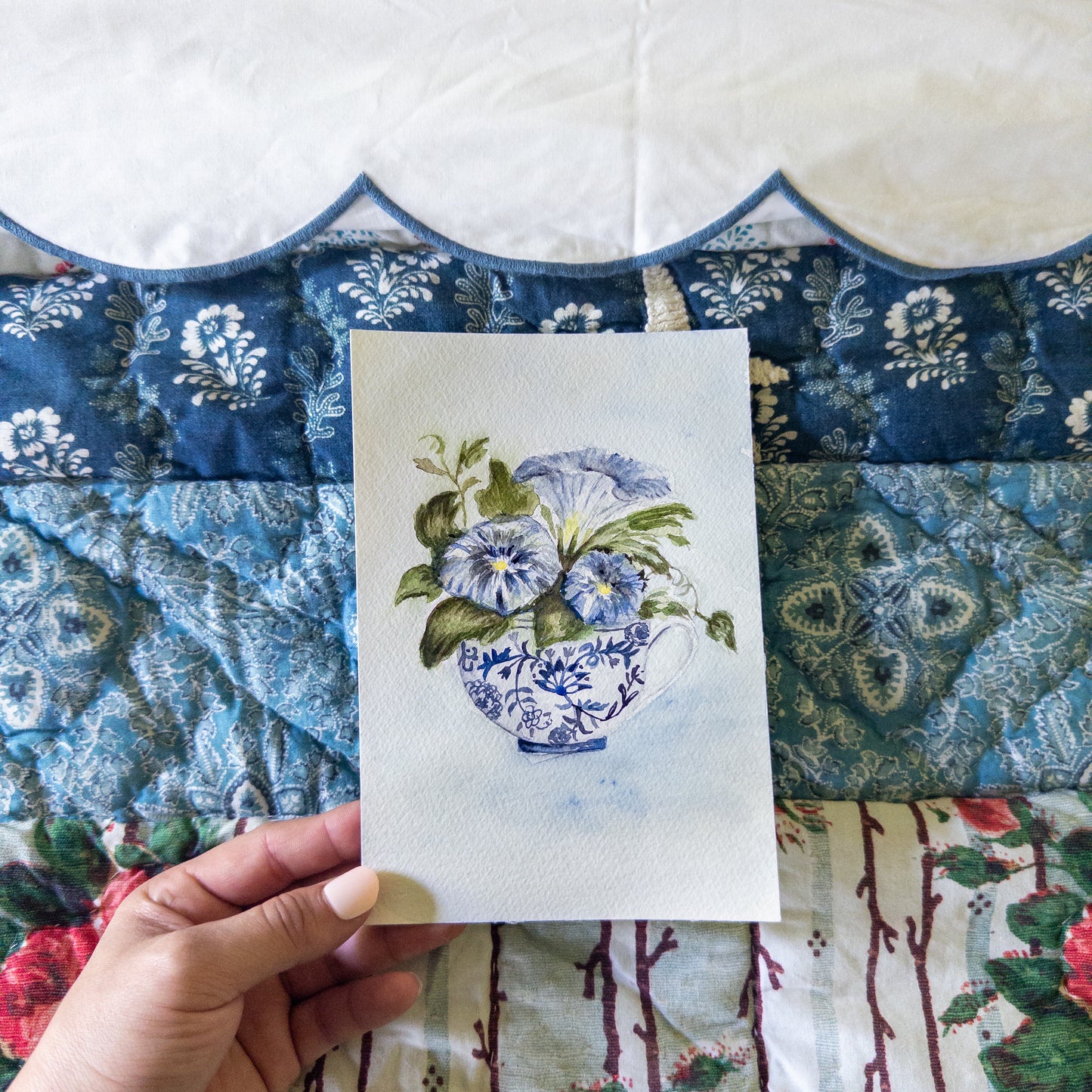 “Morning Glory Teacup” – Original 5x7 Watercolor Painting
