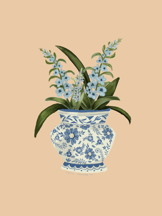 Blue Florals in Blue Vase- Digital Art Series