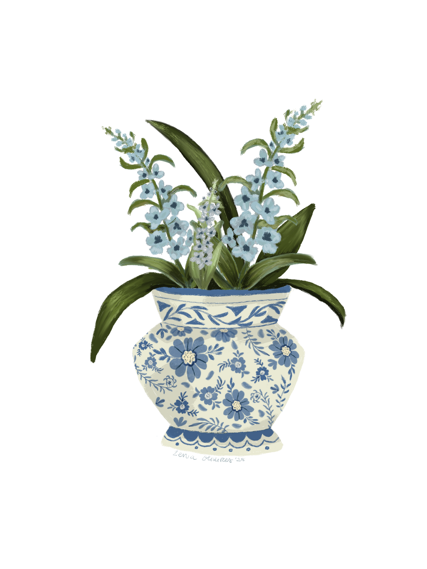 Blue Florals in Blue Vase- Digital Art Series