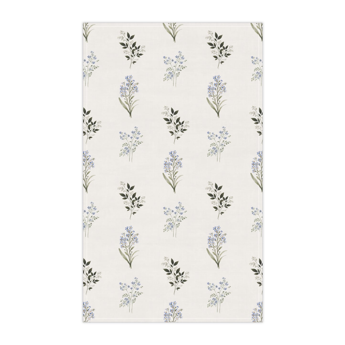 Floral Sprig Cotton Tea Towel — Pale Blue Wildflower Kitchen Towel
