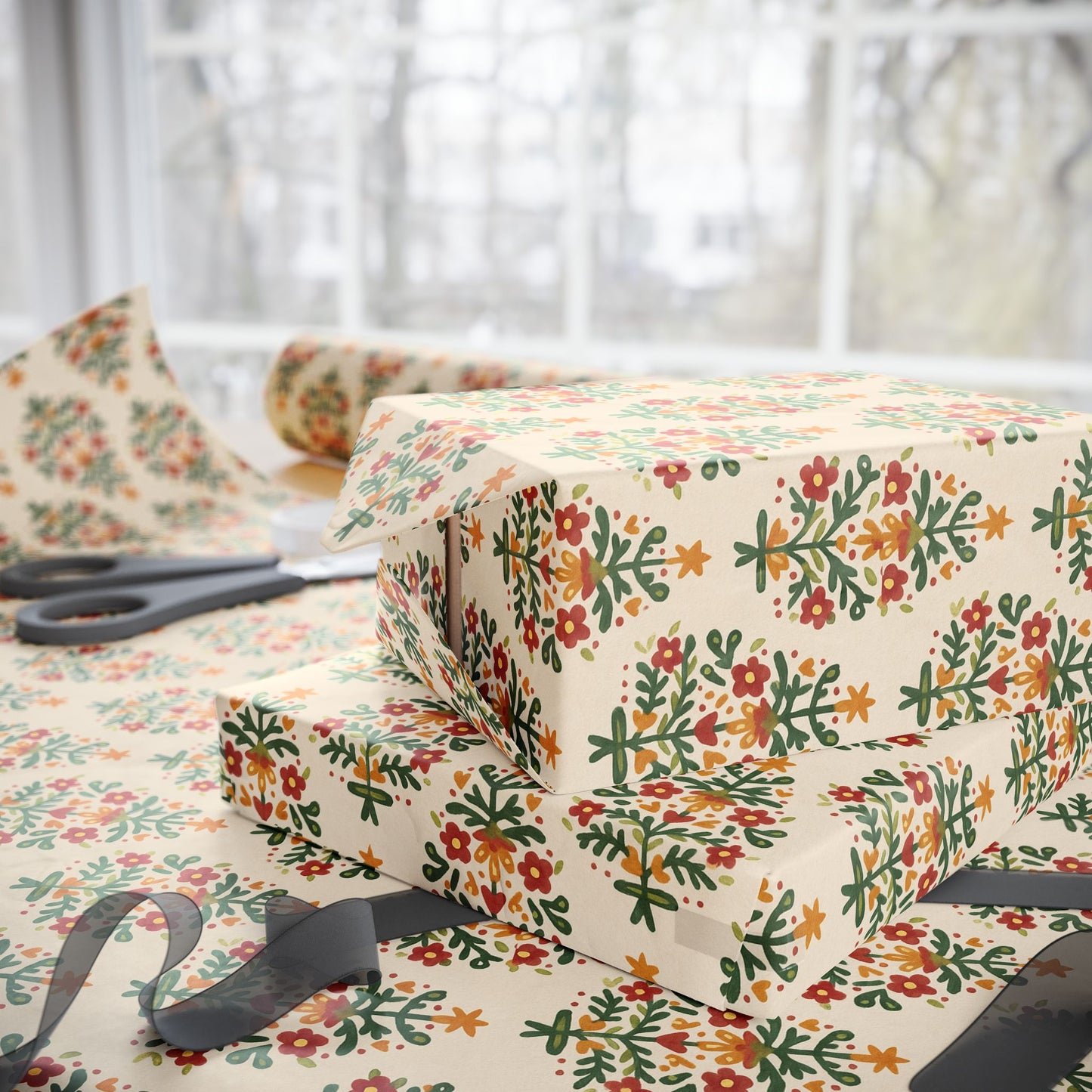 Floral Wrapping Paper, Artisan Gift Wrap, Eco-Friendly Packaging, Birthday Wrap, Holiday Gift Wrap, Vintage Pattern