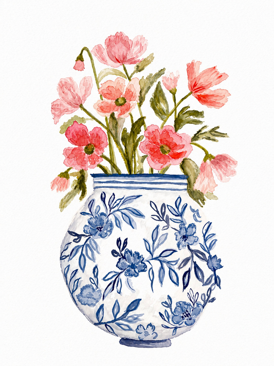 Pink Cosmos in Blue Print