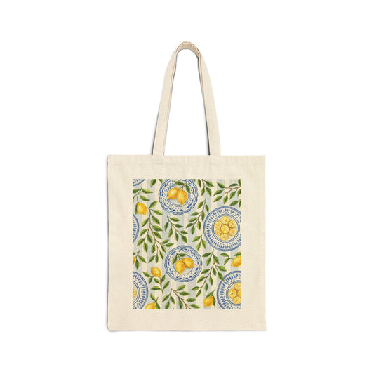 Lemon Pattern Cotton Canvas Tote Bag, Eco-Friendly Shopping Bag, Reusable Grocery Bag, Beach Tote, Gifts for Her