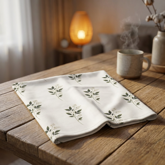 Botanical Sprig Tea Towel — Green Leaf Kitchen Towel