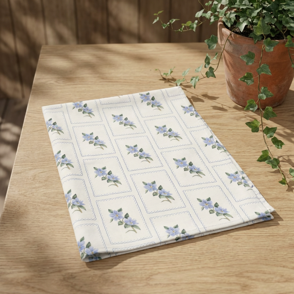 Blue Floral Patchwork Tea Towel — Cottage Kitchen Linen