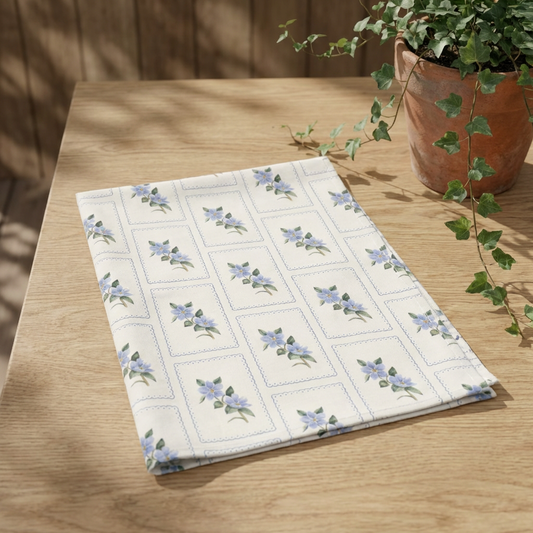Blue Floral Patchwork Tea Towel — Cottage Kitchen Linen