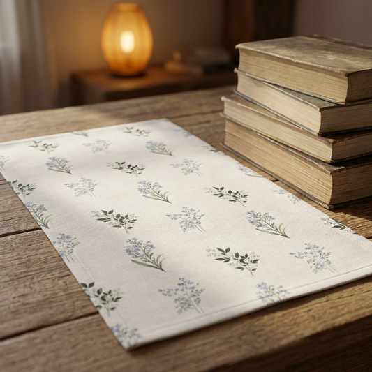 Floral Sprig Cotton Tea Towel — Pale Blue Wildflower Kitchen Towel