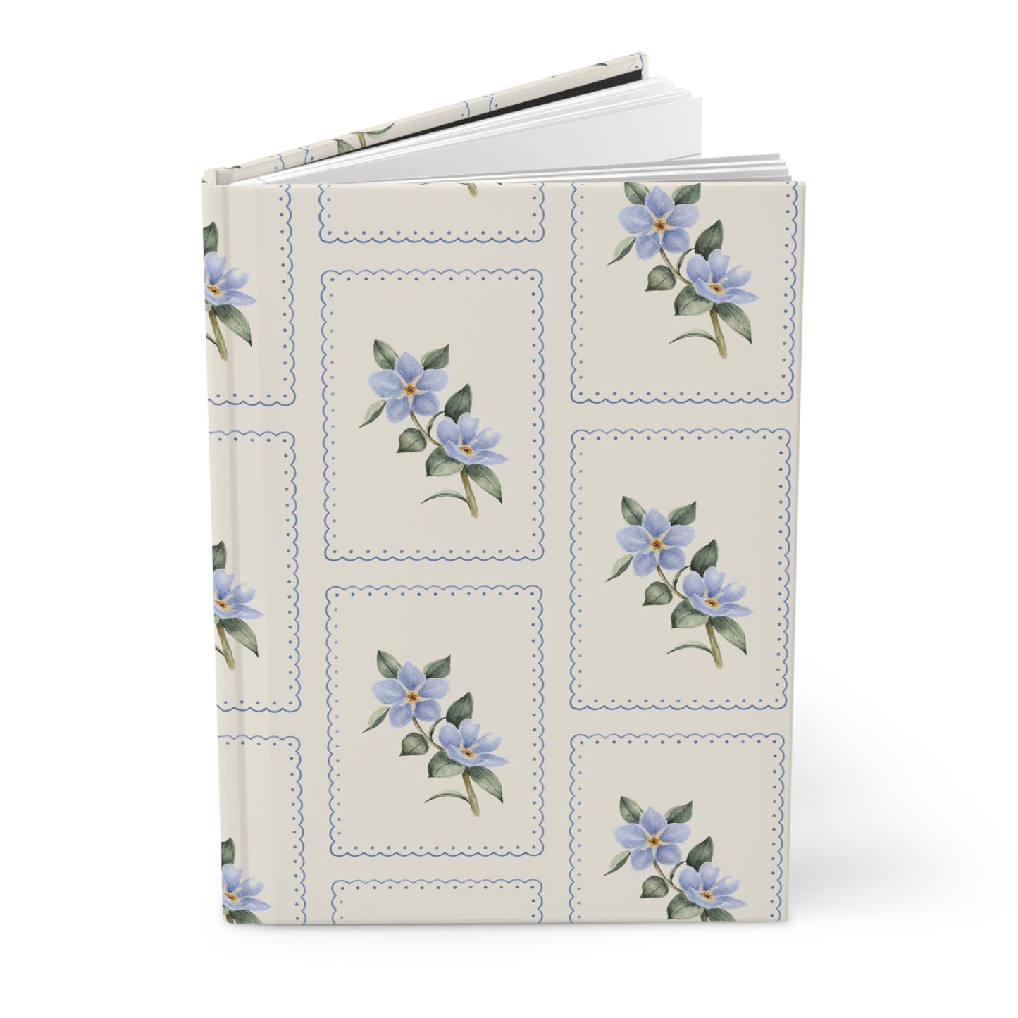 Floral Patchwork Hardcover Journal — Blue Vintage Wildflower Notebook