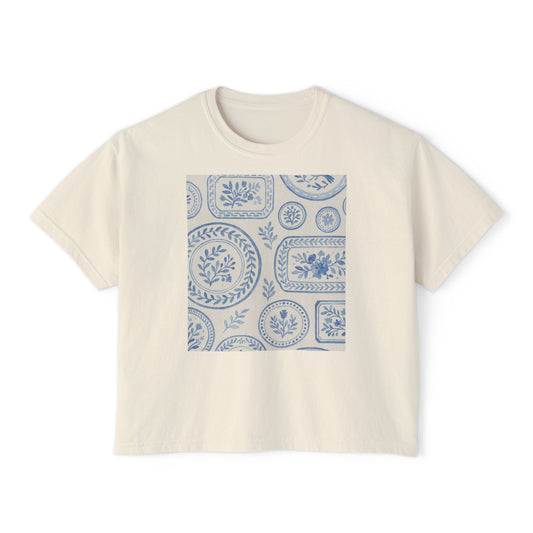 Botanical Print Women's Boxy Tee, Casual Summer Top, Floral Graphic Tee, Trendy Gift for Her, Everyday Wear