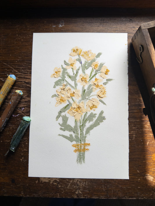 Pale Yellow Oil Pastel Floral
