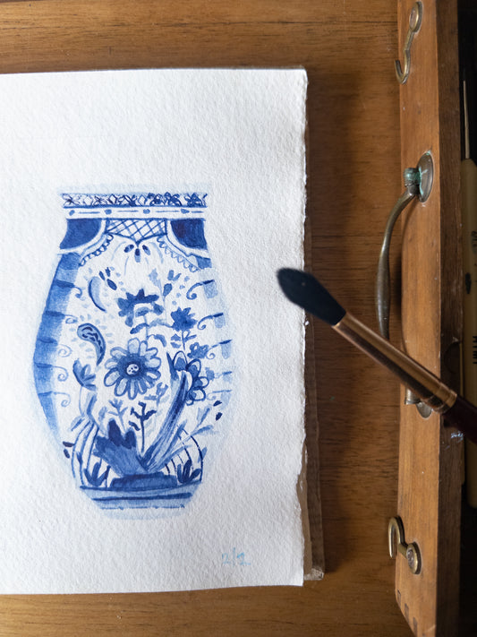 Blue Vase Watercolor Painting