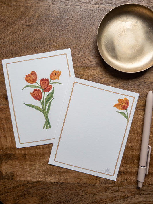 Golden Tulip Stationery Set — 5 Flat Cards (4x 5”)