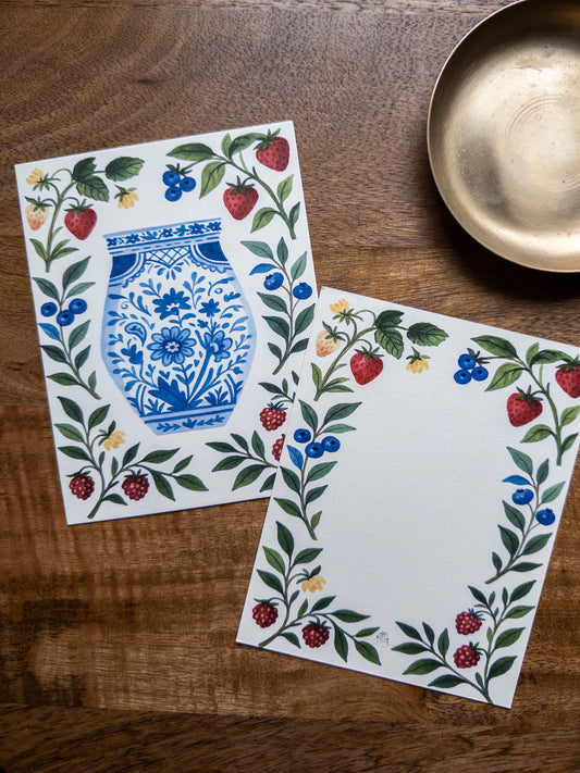 Berry &amp; Delft Stationery Set — 5 Flat Cards (4x5)