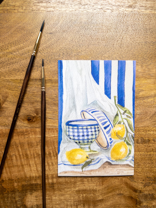 “Lemon Gingham” – Original Watercolor Painting (5x7)