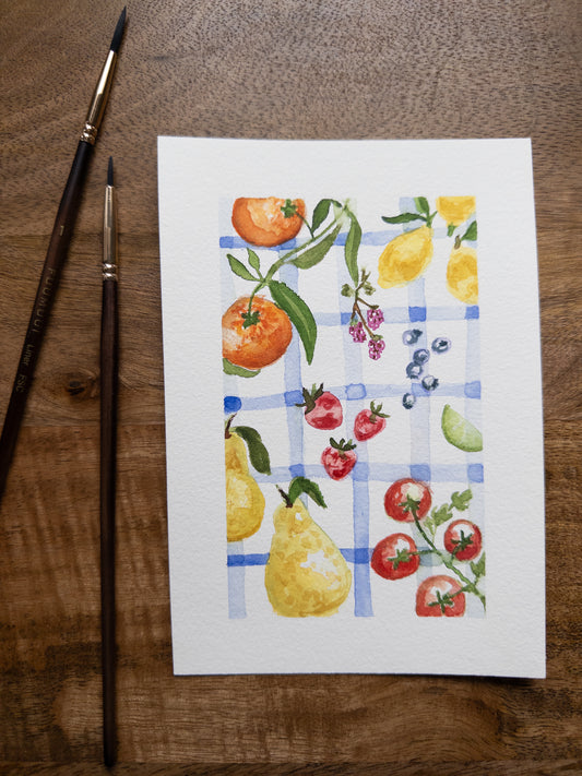 The Fruit Picnic - Original Watercolor Painting (5x7)