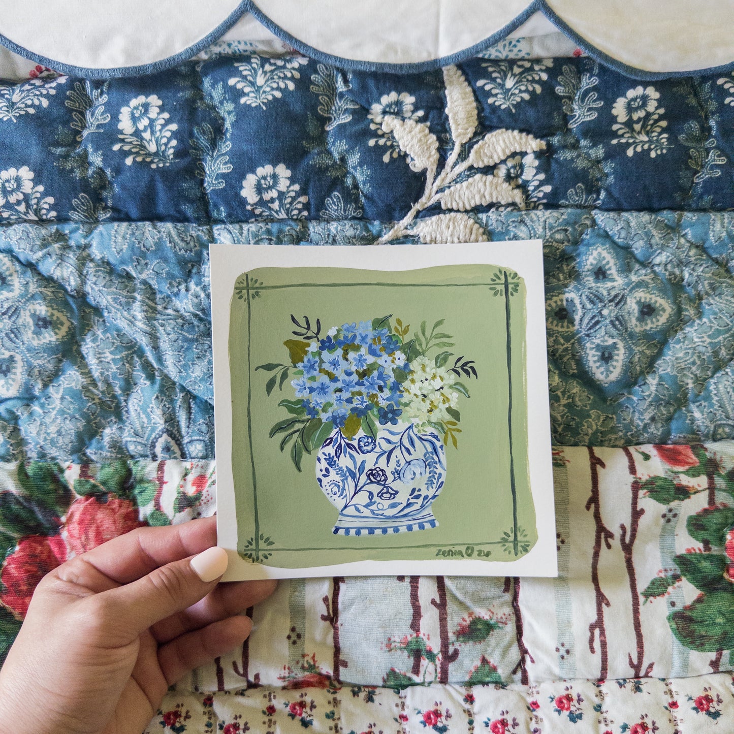 “Forget-Me-Not Garden” – Original 6x6 Watercolor & Gouache Painting