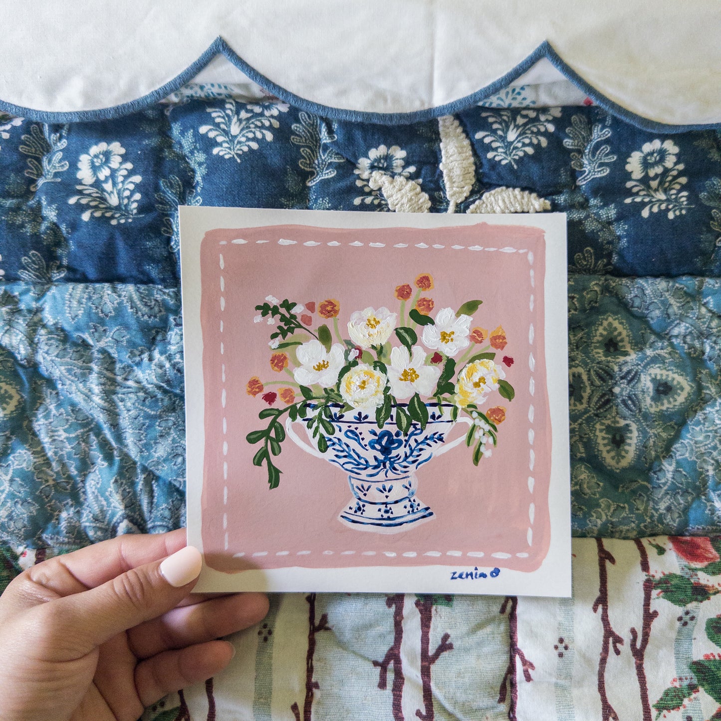“Blush Parlor Arrangement” – Original 6x6 Watercolor & Gouache Painting