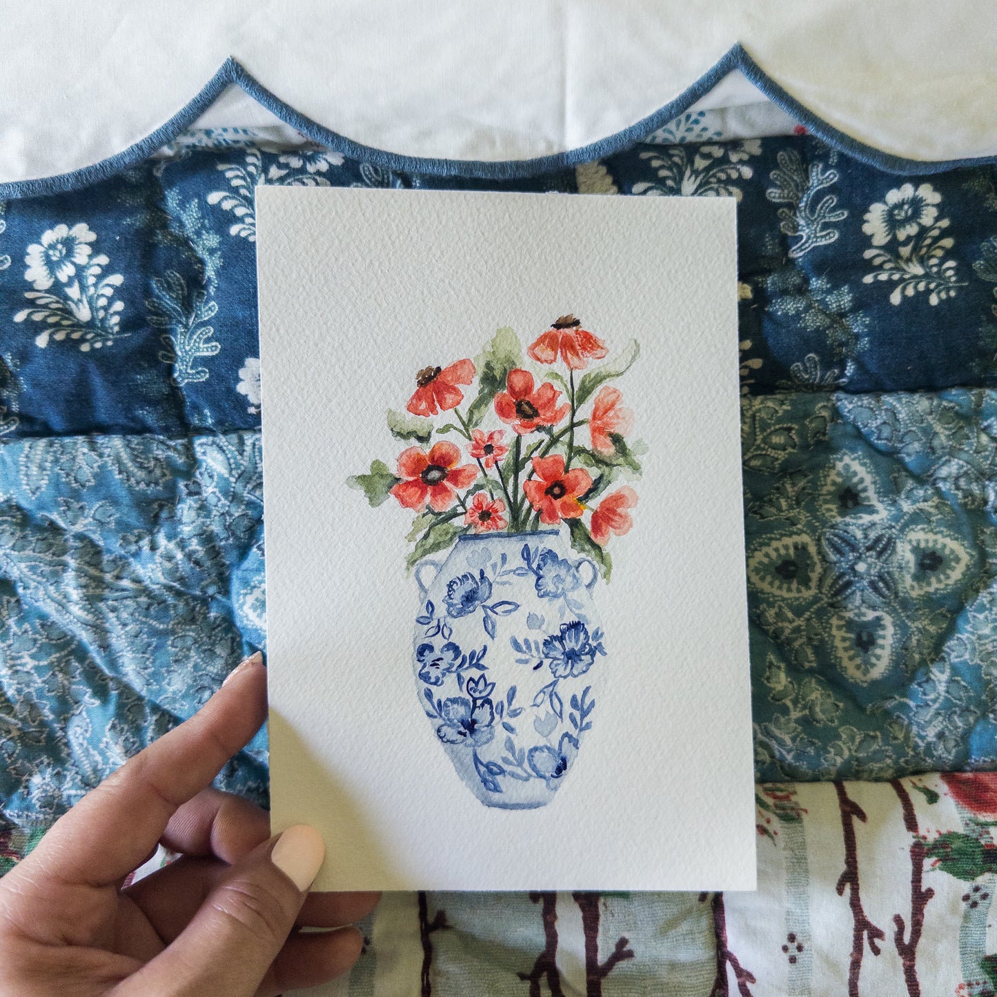 “Poppy Bloom Vase” – Original 5x7 Watercolor Painting