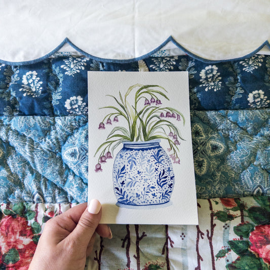 “Bellflower Vessel” – Original 5x7 Watercolor Painting