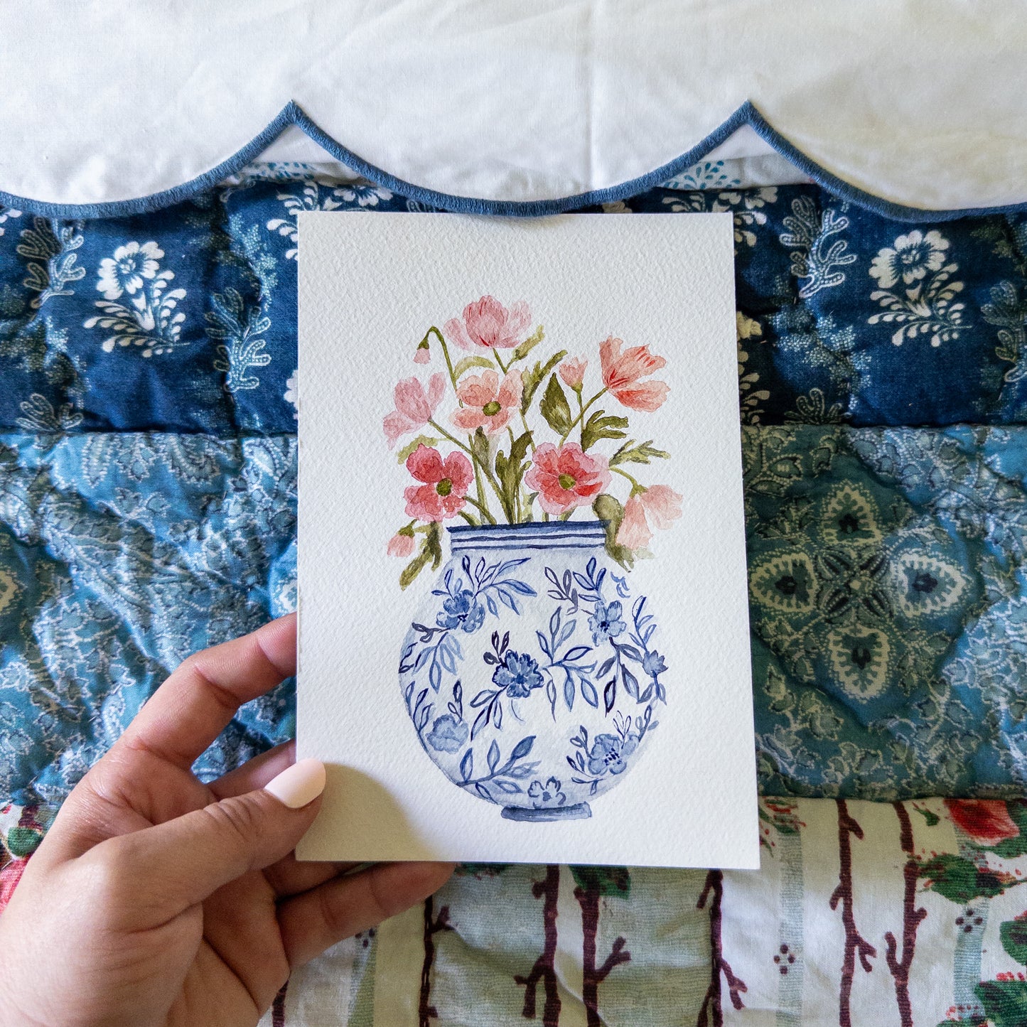 “Blush Garden Vase” – Original 5x7 Watercolor Painting
