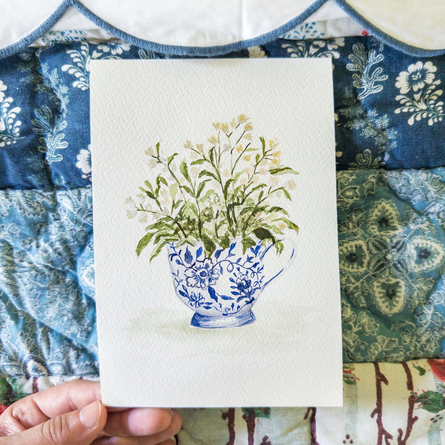“Wild Meadow Teacup” – Original 5x7 Watercolor Painting