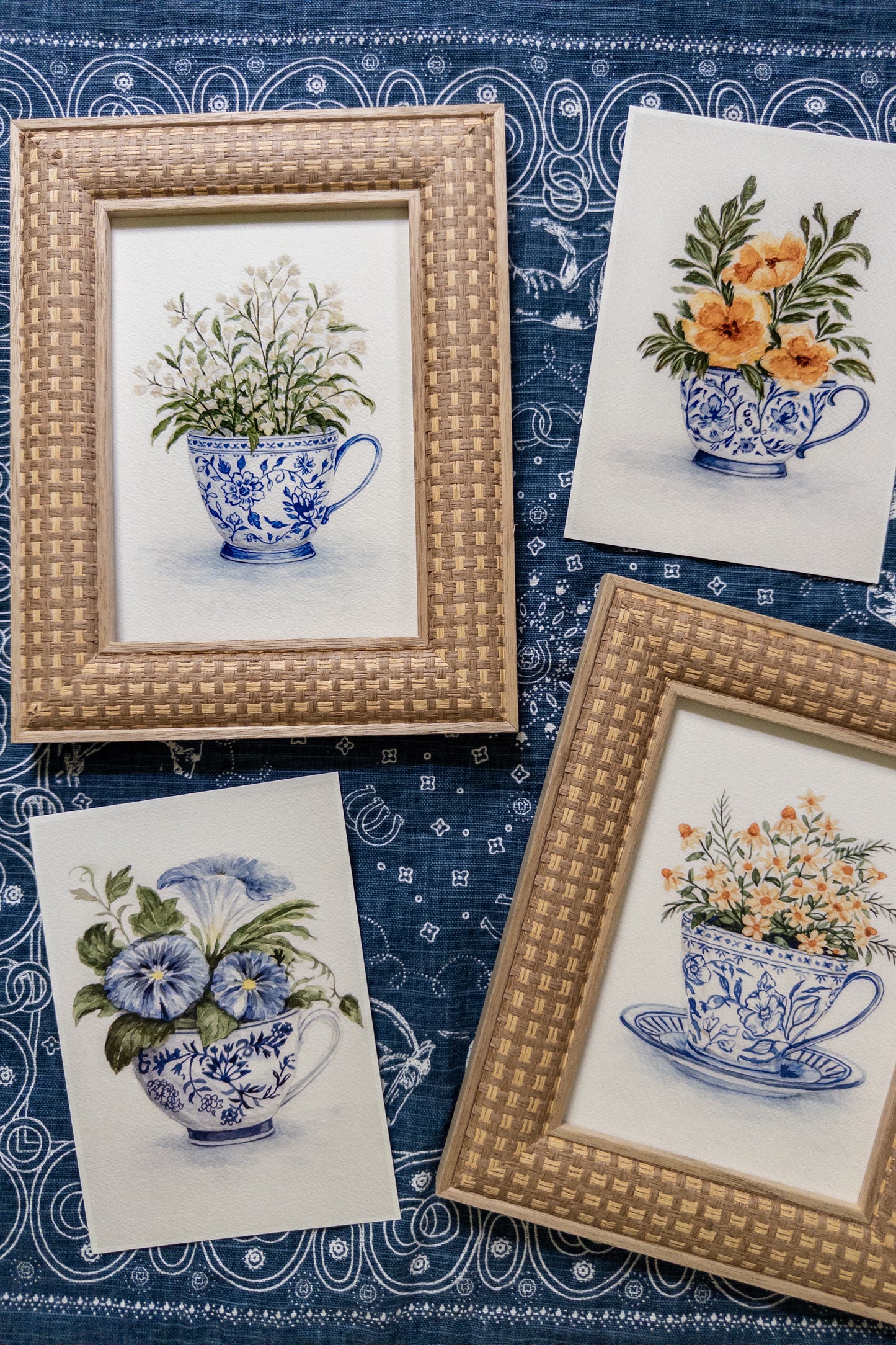 Tea Party | Set of 4 Botanical Teacup Prints | 5x7 Art Print Collection