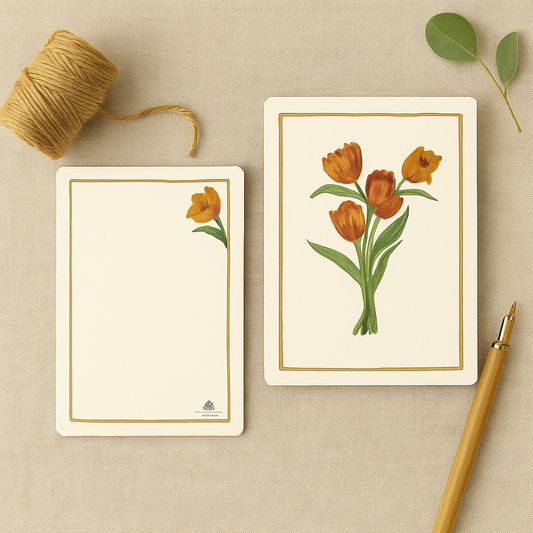 Golden Tulip Stationery Set — 5 Flat Cards (4x 5”)