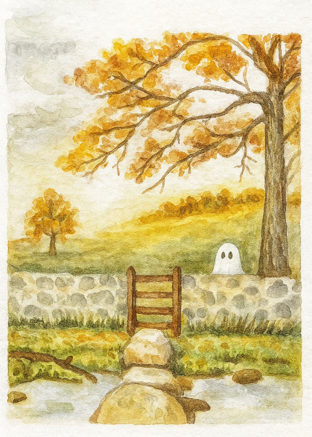 Beyond the Stone Wall – 5x7 Watercolor Print