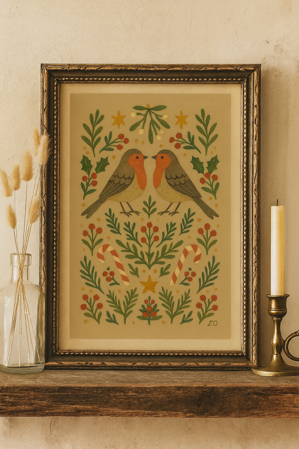 Winter Robins Under the Mistletoe