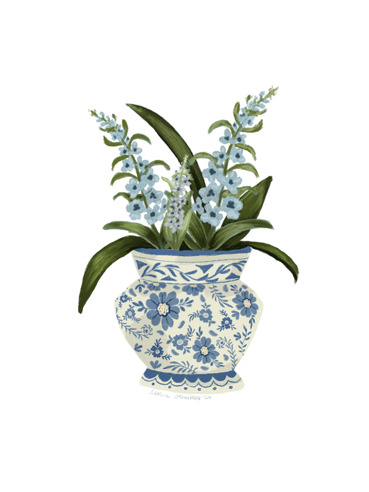 Blue Florals in Blue Vase- Digital Art Series