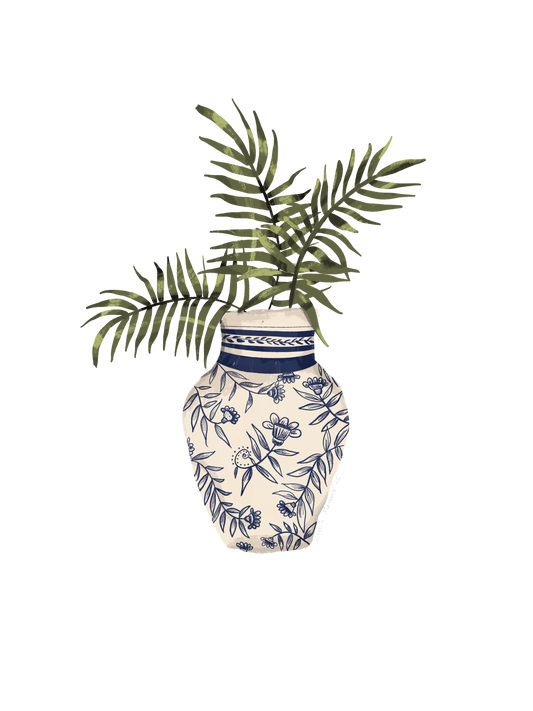 Palm leaves in Blue Vase - Digital Art